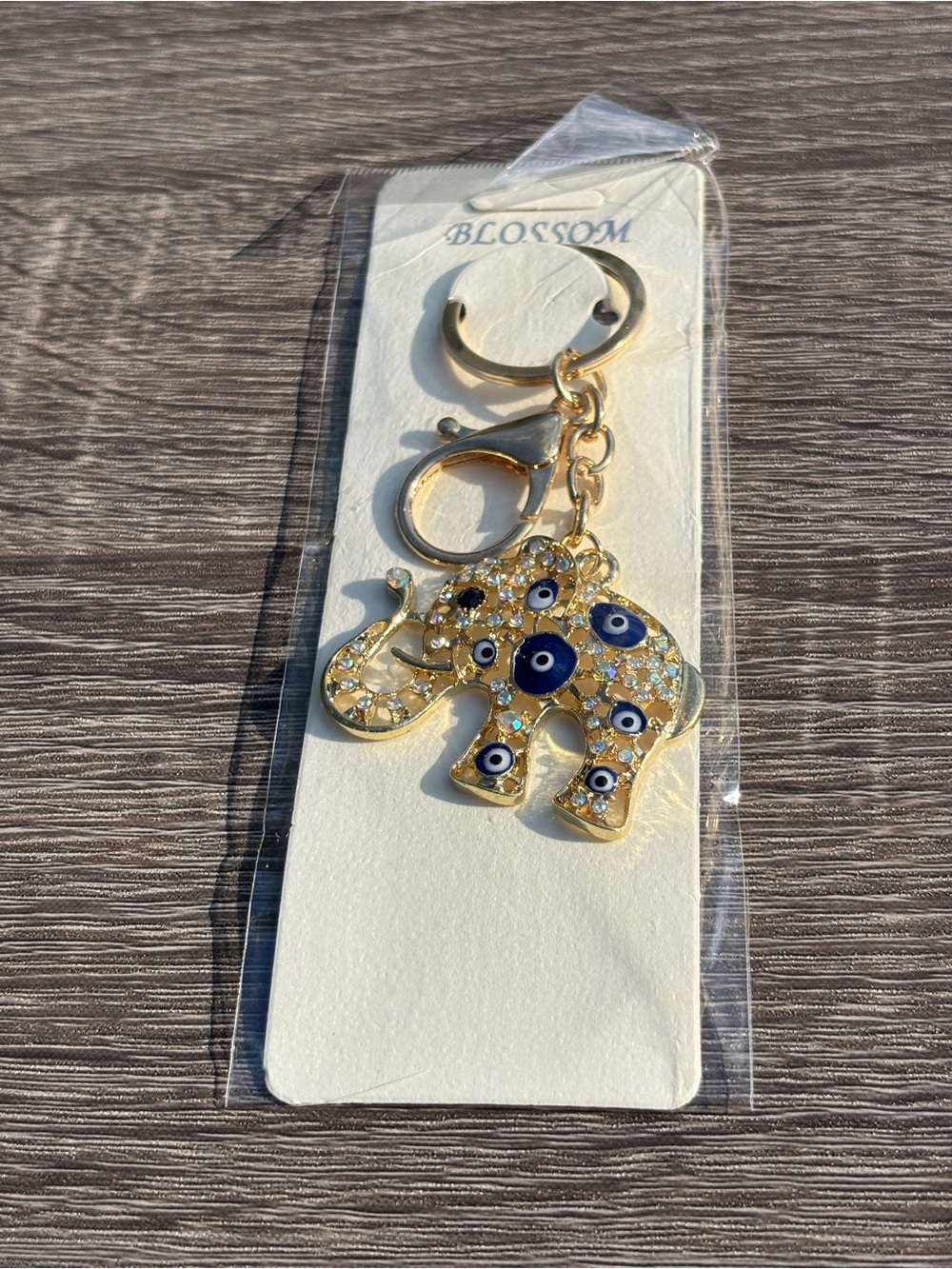 Elephant Keychain with Blue Evil Eye Accents